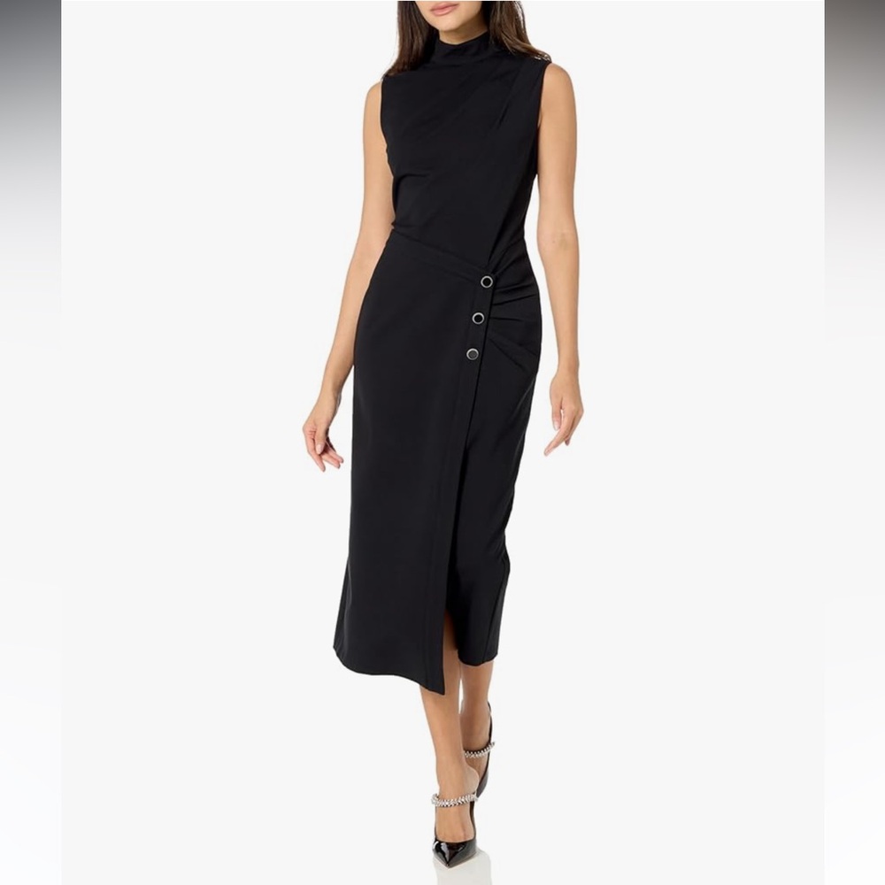Shoshanna Black Midi Dress with Button Detail